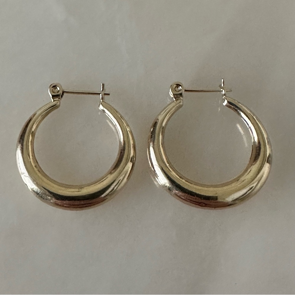 Glossy 14k Solid Gold Hoop Earrings - Picture 11 of 13